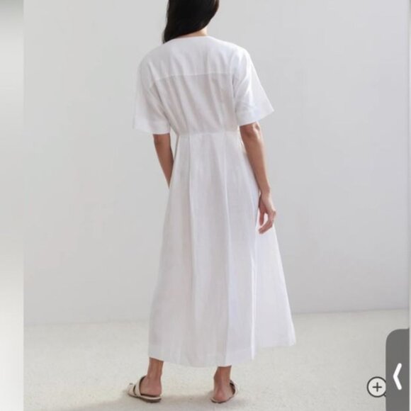 Jenni Kayne  Day Linen Midi-Dress Button Front Short Sleeves in White Sz L - Picture 2 of 9